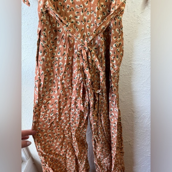 Faithfull The Brand Plunge Orange Floral Jumpsuit Boho Cottagecore Size 4 - Picture 10 of 10